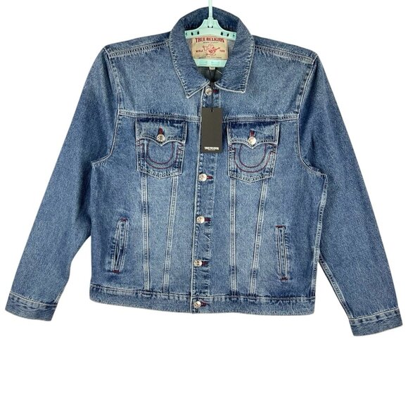 NWT True Religion Men's Medium Storm Wash Jesse SN Trucker Jacket Size XL - Picture 1 of 12